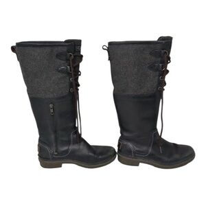 UGG Black Leather Tall Elsa Boots Lace Zip Casual Dress 1005578 Sz 8 Womens